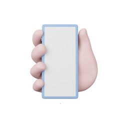 3D Hand holding smartphone  on White screen mock up, mobile phone 3d render illustration2