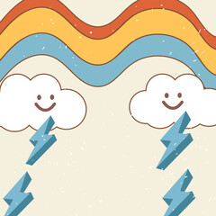 sticker of the 70s. Retro with psychedelic landscapes, vintage prints with grunge texture