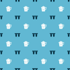 Set Water filter and jug with on seamless pattern. Vector