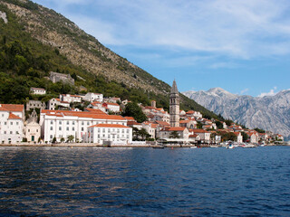 Fototapeta na wymiar Bay of Kotor, view of the city of Perast from the sea, Montenegro