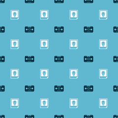 Set Retro audio cassette tape and Photo on seamless pattern. Vector