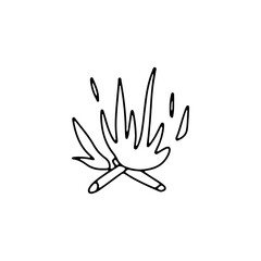 Hand drawn line art bonfire illustration. Isolated on white