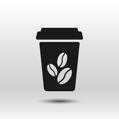 Coffee to go black icon. Stylized black glyph on white background. Best for polygraphy, stickers, web, logo creation and branding design.