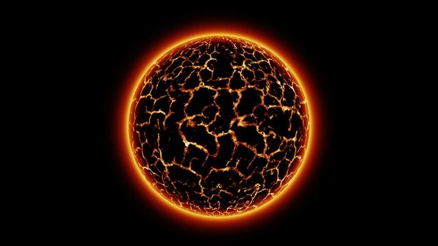 Rotaing red planet or Red Dwarf star dying 3D animation. Hot lava on the planet.