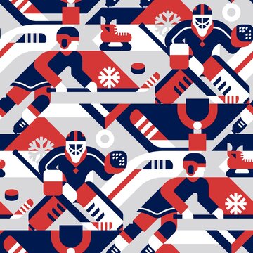 Ice Hockey Seamless Pattern. Vector Illustration.