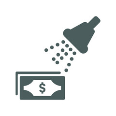 Dirty money, clear, wash, banknotes icon. Gray vector graphics.