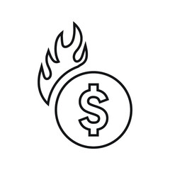 Fire, danger, dollar outline icon. Line art vector.