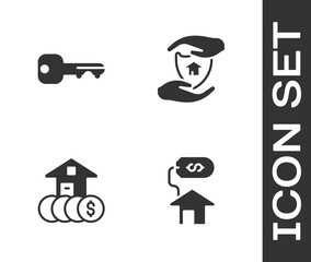 Set House with dollar, key, and shield icon. Vector