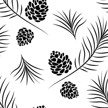 Pine branch and cone. Simple symbolic vector draw