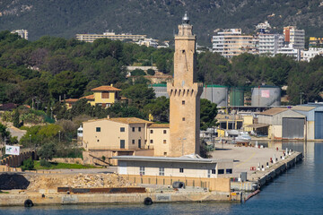Signal Tower or Porto Pi lighthouse, XV century, declared a Historic-Artistic Monument on August 14, 1983. Palma, Mallorca, Balearic Islands, Spain