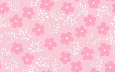 Seamless floral pattern based on traditional folk art ornaments. Art flowers on color background. Scandinavian style. Sweden nordic style. Vector illustration. Simple minimalistic pattern