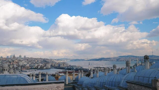 Turkish landscape to the Bosphorus Strait from the Sulmaniye Mosque