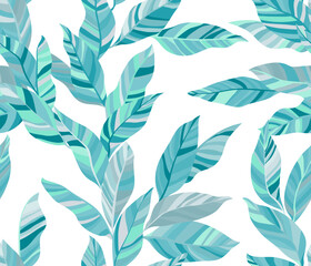 Striped leaves tree branches vector seamless pattern summer fasion textile print design.