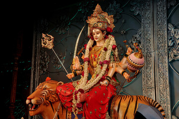 Idol statue of Goddess Maa Durga, happy navratri and dussehra 