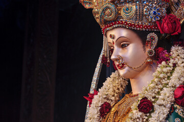 Idol statue of Goddess Maa Durga, happy navratri and dussehra 