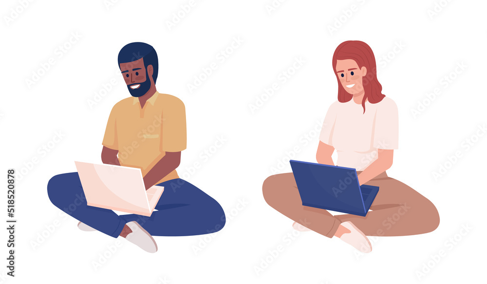 Poster developer occupation semi flat color vector character set. editable figure. full body people on whit