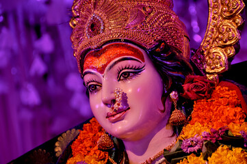 Idol statue of Goddess Maa Durga, happy navratri and dussehra 