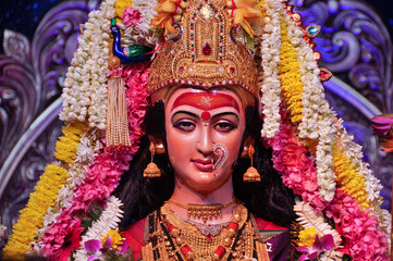 Idol statue of Goddess Maa Durga, happy navratri and dussehra 
