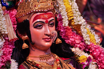 Fototapeta na wymiar Idol statue of Goddess Maa Durga, happy navratri and dussehra 