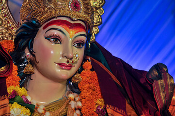 Idol statue of Goddess Maa Durga, happy navratri and dussehra 