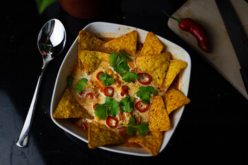Mexican soup with nachos