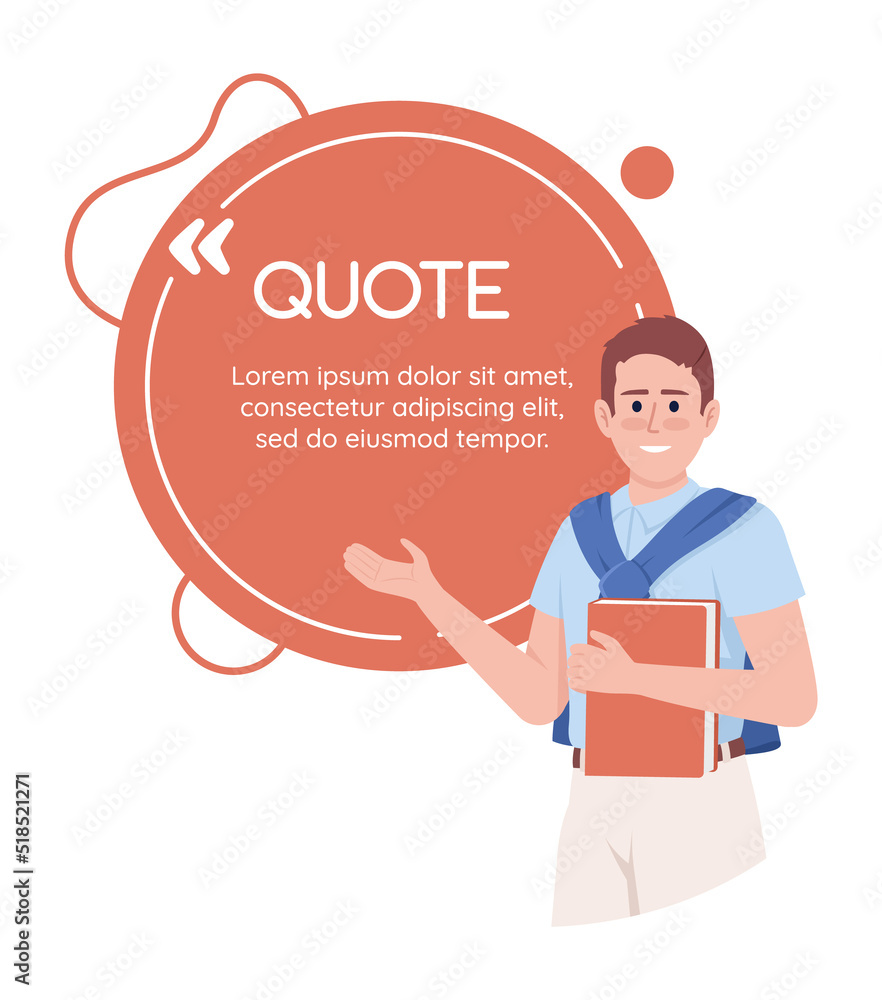 Poster lesson with native-speaker teacher quote textbox with flat character. speech bubble with editable ca