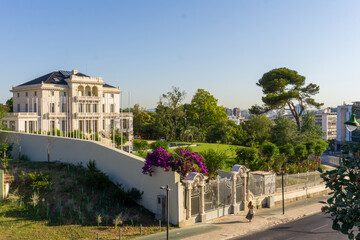 Beautiful green street in Lisbon in the morning