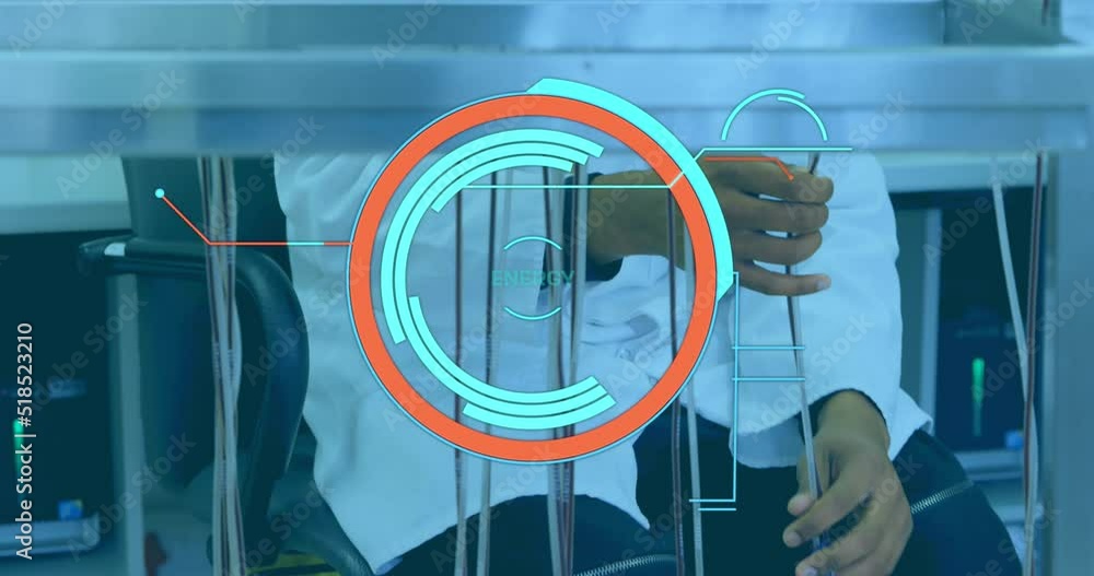 Poster animation of digital scan scope over scientist in laboratory