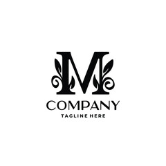 letter m logo design monogram with flourish decoration vector