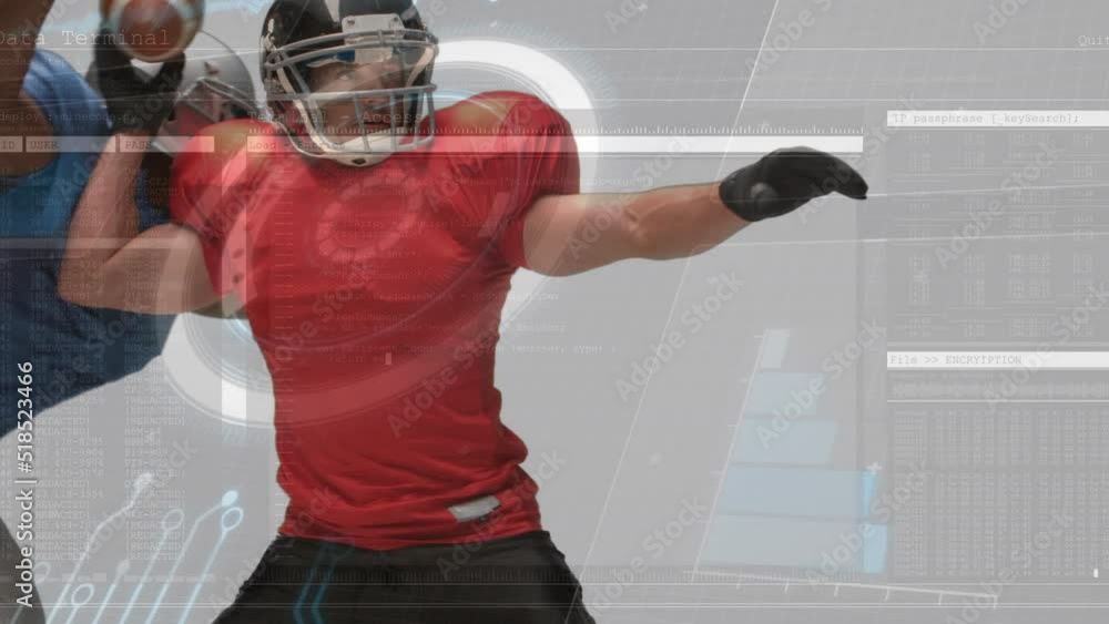 Poster animation of data processing over american football player