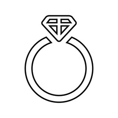 Ring, diamond, gold outline icon. Line art vector.