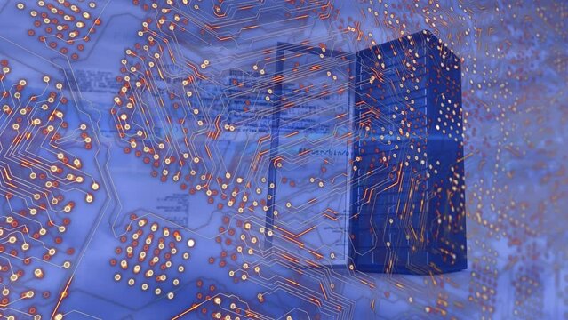 Animation of integrated circuit over server in blue