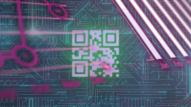 Animation of processing socket over qr code on dark background