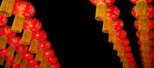 Chinese New Year Celebrations and the Lantern Festival isolated on black background.