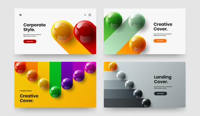 Modern 3D spheres postcard layout composition. Isolated company identity design vector illustration collection.