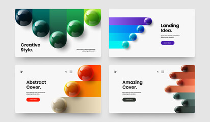 Minimalistic realistic balls company brochure layout set. Creative postcard vector design concept composition.