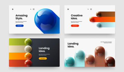 Trendy 3D balls website template collection. Abstract banner design vector layout bundle.