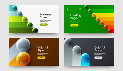 Trendy 3D balls web banner concept composition. Amazing journal cover vector design layout bundle.