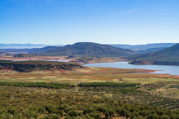 Beautiful views towards the Giribaile Reservoir. Photography made in Jaen, Andalusia, Spain.