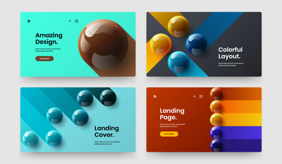 Multicolored 3D spheres landing page concept bundle. Clean brochure vector design template composition.