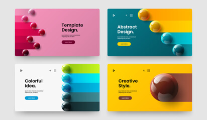 Trendy realistic balls banner layout set. Multicolored poster vector design concept bundle.