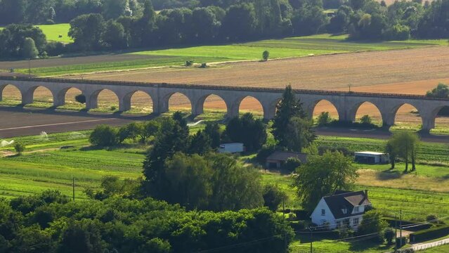 Gien, Loiret, France. Aerial view castle and the church overlooking the Loire river. French medieval city in France in the suburbs of Paris