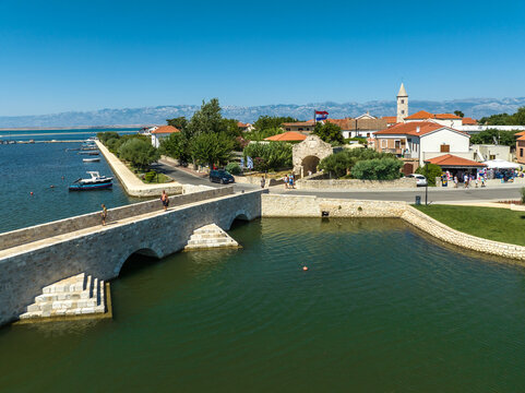 Croatia - The historical Nin city with old downtown from drone view