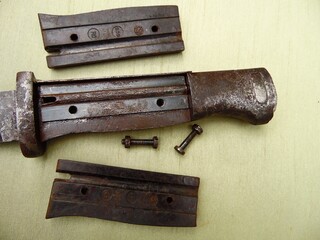 bayonet knife of the German army of the second world war K-98, handle bayonet knife K-98 close-up