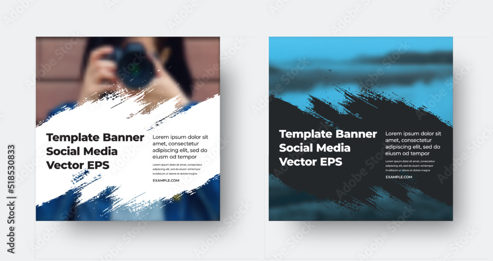 Poster template of a standard vector banner, eps, with a diagonal brush stroke in the center, a blurred pho