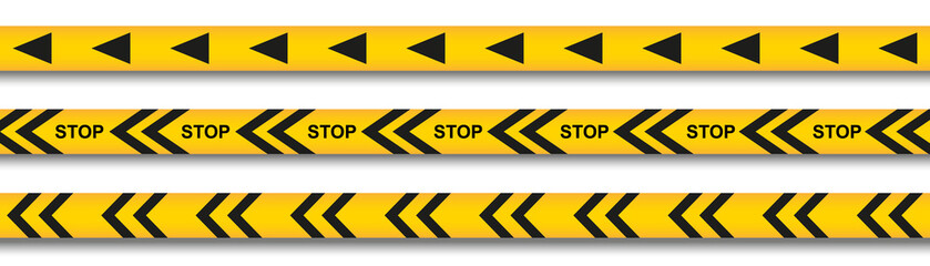 Warning and danger crossed tapes isolated. Police and crime lines. Caution tape. Seamless barrier tape. Vector illustration