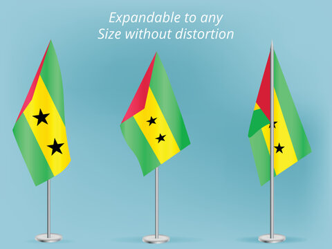 Flag Of Sao Tome And Príncipe With Silver Pole.Set Of Sao Tome's National Flag