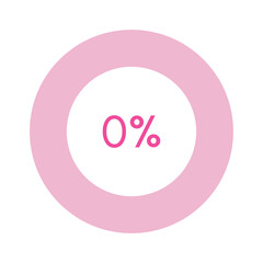 Zero, 0 percent, pink circle percentage diagram vector illustration