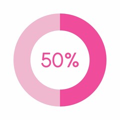 50 percent, pink circle percentage diagram vector illustration