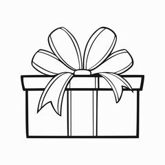 Monochrome picture, Square gift box with a large bow and a festive ribbon, vector